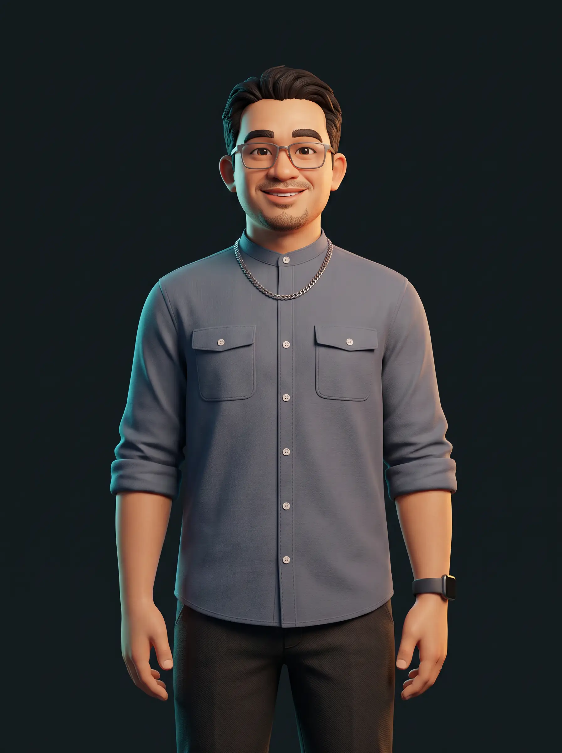 Stylized three-dimensional render of James Mark Lapido in a relaxed, welcoming stance.